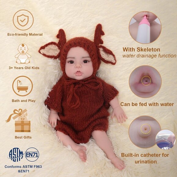 🆕18.5Inch Realistic Full Silicone Reborn Baby Doll Boy With Skeleton-No Hair - Picture 3 of 7